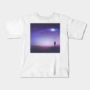 A Person's Encounter with Saturn's Vast Starry Sky Kids T-Shirt